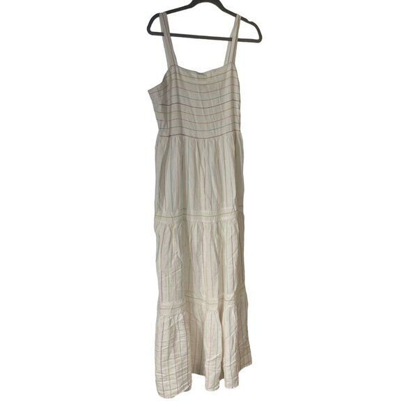 New Loft Maxi Dress Linen Blend Stripe Size 10 Sleeveless Tiered - Picture 1 of 8